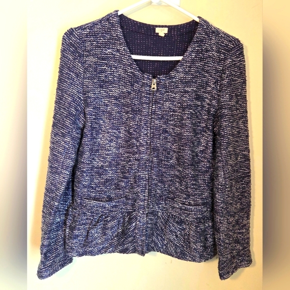 J. Crew Blue And White Jacket With Peplum Trim In Back Size Small - Picture 1 of 4